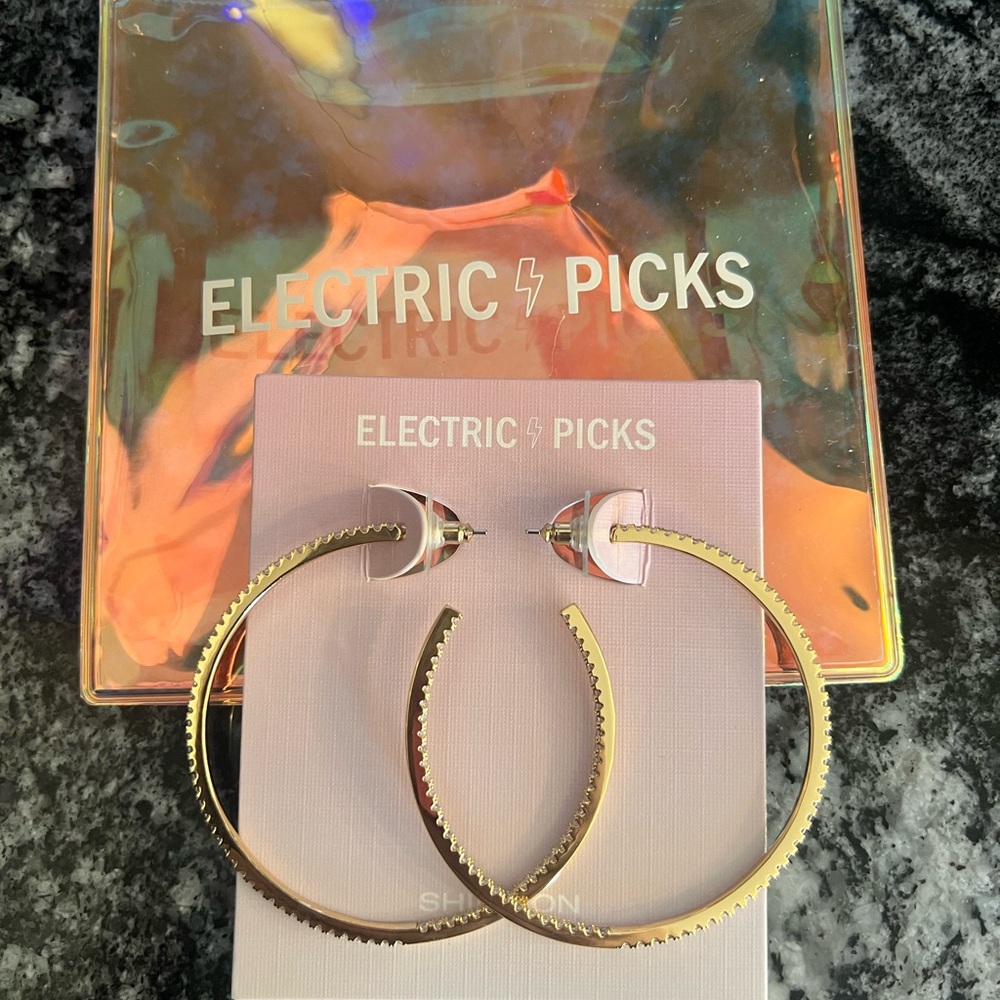 Electric Picks Gold Hoop Earrings